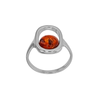 Bague ovale ajourée, Ambre cognac en argent 925/1000 rhodié