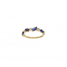 Bague oxydes bleus et blancs, taille ronde et marquise, Plaqué or