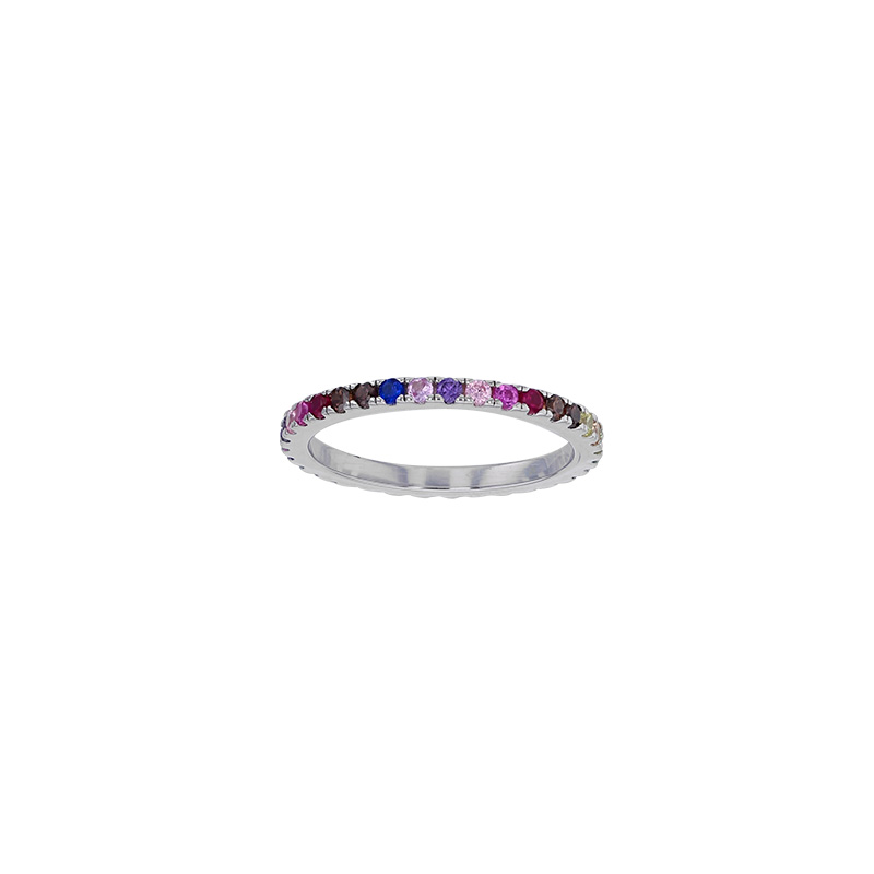 Bague oxydes de couleurs sertis griffes, argent 925/1000 rhodié