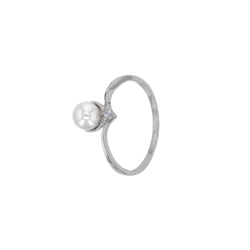 Bague perle d'eau douce blanche de culture AAA, argent rhodié et oxyde de zirconium