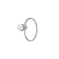 Bague perle d'eau douce blanche de culture AAA, argent rhodié et oxyde de zirconium