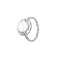 Bague perle d'eau douce blanche de culture, monture cercles en argent 925/1000 rhodié