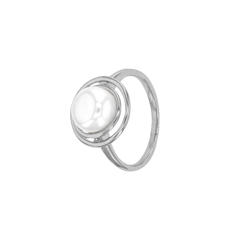 Bague perle d'eau douce blanche de culture, monture cercles en argent 925/1000 rhodié
