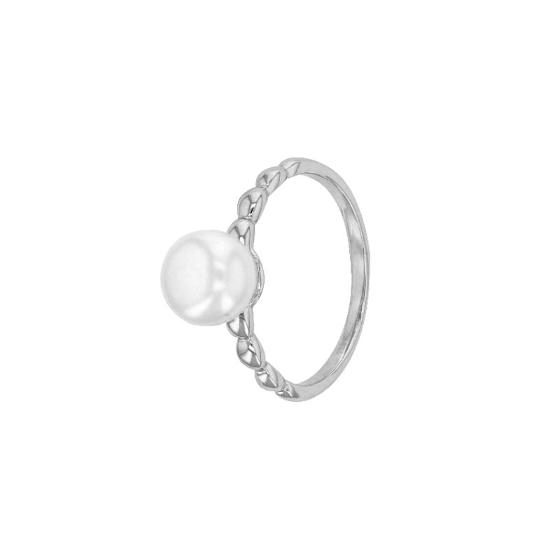 Bague perle d'eau douce blanche de culture qualité AAA, argent 925/1000 rhodié