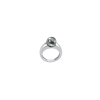 Bague perle de Tahiti de culture avec monture en argent 925/1000 rhodié épaisse