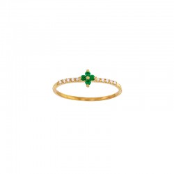 Bague petite fleur 4 Émeraudes 1,5mm et 10 diamants 0,08ct GVS, Or 750/1000