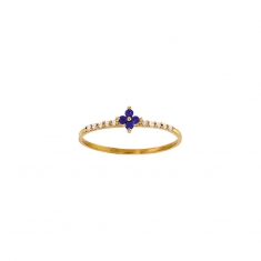 Bague petite fleur 4 Saphirs 1,5mm et 10 diamants 0,08ct GVS, Or 750/1000