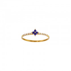 Bague petite fleur 4 Saphirs 1,5mm et 10 diamants 0,08ct GVS, Or 750/1000