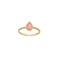 Bague Quartz rose taille poire 6 x 4mm, monture perlée Or 750/1000