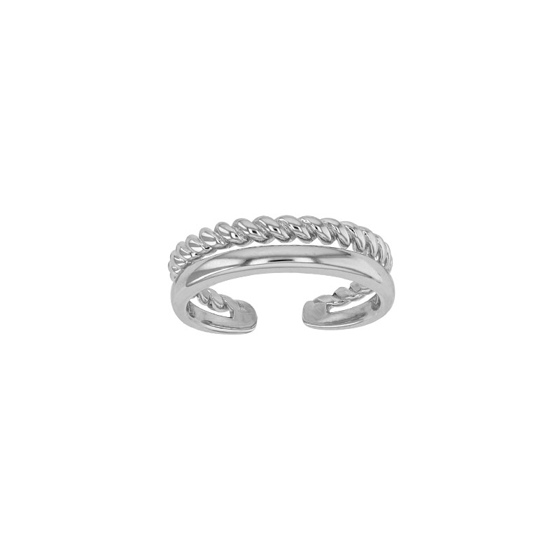 Bague 2 rangs lisse et torsadé réglable, argent 925/1000 rhodié