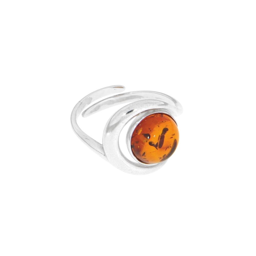 Bague réglable ambre entouré d'une armature en argent 925/1000 rhodié