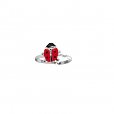 Bague réglable coccinelle, émaillé rouge, en argent 925/1000 rhodié