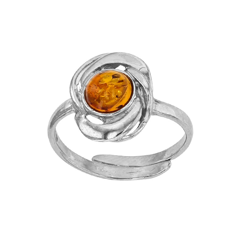 Bague réglable en ambre à armature entrelacée en argent 925/1000 rhodié