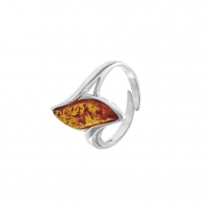 Bague réglable en ambre à pierre allongée et argent 925/1000