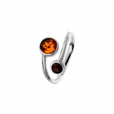 Bague réglable en Ambre et Argent 925/1000 rhodié