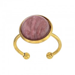 Bague réglable en cabochon rond ornée d'une aventurine en acier doré