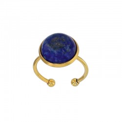 Bague réglable en cabochon rond ornée d'une aventurine en acier doré