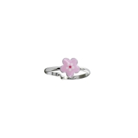 Bague réglable fleur, émail rose clair, argent 925/1000 rhodié