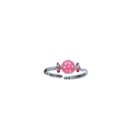 Bague réglable ornée d'un bonbon, émail rose, argent 925/1000 rhodié