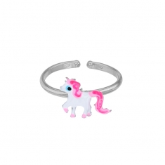 Bague réglable poney émaillé, argent 925/1000 rhodié