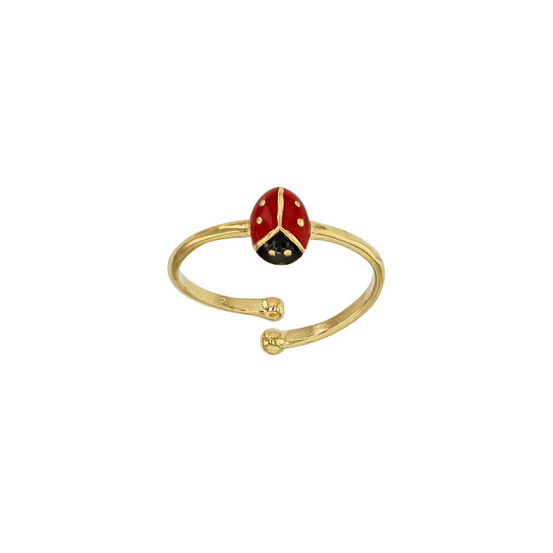 Bague réglable pour enfant motif émaillé coccinelle Plaqué or