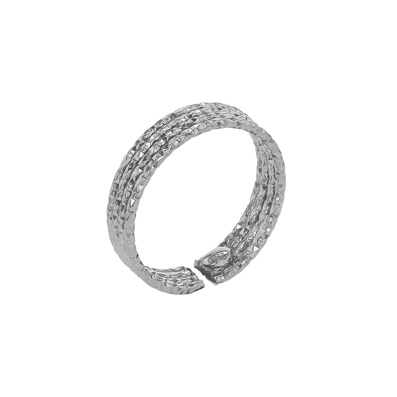 Bague réglable 4 rangs aspect diamantée, taille 52 - 54 en argent 925/1000 rhodié