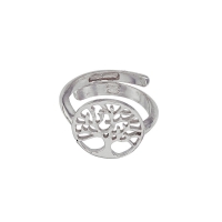 Bague réglable rond ajouré avec Arbre de vie en argent 925/1000 rhodié - MADRE PERLA