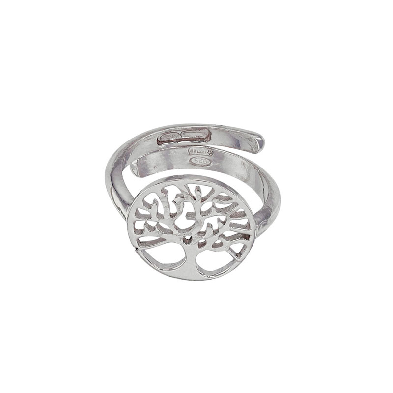Bague réglable rond ajouré avec Arbre de vie en argent 925/1000 rhodié - MADRE PERLA