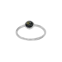 Bague ronde, ambre vert sertie clos en argent 925/1000 rhodié