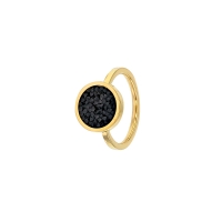 Bague ronde en acier doré ornée de cristaux noirs