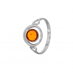 Bague ronde en Ambre et Argent 925/1000 rhodié
