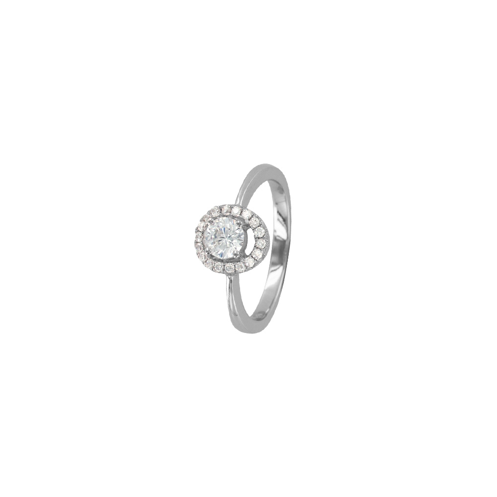 Bague ronde en argent rhodié 925/1000 et avec oxydes de zirconium