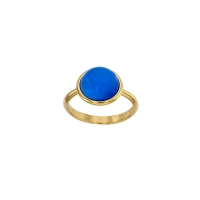 Bague ronde en verre blanc nacré, argent 925/1000 doré
