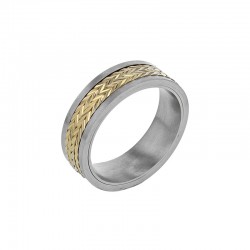 Bague rotative motif épis en acier doré et acier