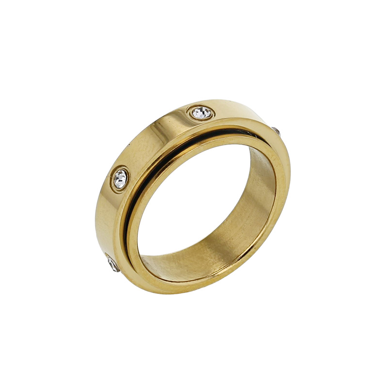 Bague rotative ornée d'oxydes en acier doré