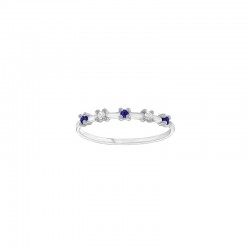 Bague 3 Saphirs 1,5mm et 2 diamants 0,04ct GVS sertis griffes, Or blanc 750/1000
