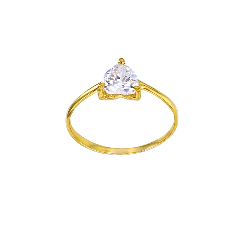 Bague sertie 3 griffes, avec oxyde en forme de coeur, Or 375/1000