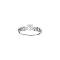 Bague solitaire 2 rangs épaulés d'oxydes de zirconium Or blanc 750/1000 diam. 5mm