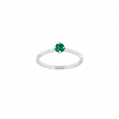 Bague solitaire Émeraude 4mm serti 4 griffes, Or blanc 750/1000