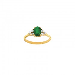 Bague solitaire Émeraude ovale 7x5mm, épaulée de 6 diamants HSI 0,18ct, Or 750/1000