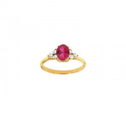 Bague solitaire Émeraude ovale 7x5mm, épaulée de 6 diamants HSI 0,18ct, Or 750/1000