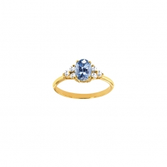 Bague solitaire Émeraude ovale 7x5mm, épaulée de 6 diamants HSI 0,18ct, Or 750/1000