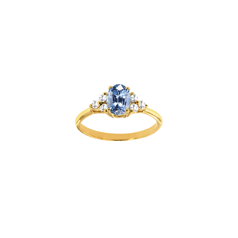 Bague solitaire Émeraude ovale 7x5mm, épaulée de 6 diamants HSI 0,18ct, Or 750/1000