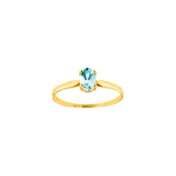 Bague solitaire Aigue-marine ovale 6x4mm serti 4 griffes, Or 750/1000