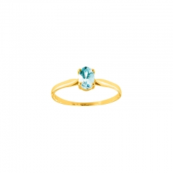 Bague solitaire Aigue-marine ovale 6x4mm serti 4 griffes, Or 750/1000