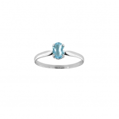 Bague solitaire Aigue-marine ovale 6x4mm serti 4 griffes, Or 750/1000