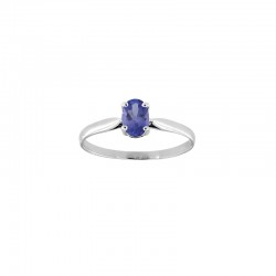 Bague solitaire Aigue-marine ovale 6x4mm serti 4 griffes, Or 750/1000