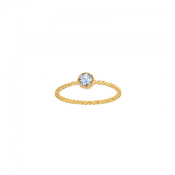 Bague solitaire Aigue-marine serti clos 4mm, monture perlée Or 750/1000