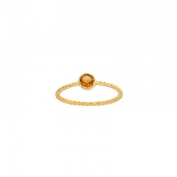 Bague solitaire Aigue-marine serti clos 4mm, monture perlée Or 750/1000
