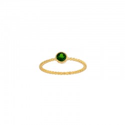 Bague solitaire Aigue-marine serti clos 4mm, monture perlée Or 750/1000